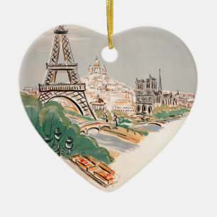 Vintage Eiffel Torn Paris Luft Travel Advertising Julgransprydnad Keramik