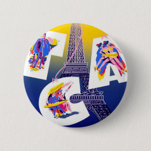 Vintage Eiffel Torn Paris Luft Travel Advertising Knapp