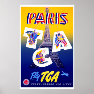 Vintage Eiffel Torn Paris Luft Travel Advertising Poster