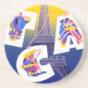 Vintage Eiffel Torn Paris Luft Travel Advertising Underlägg