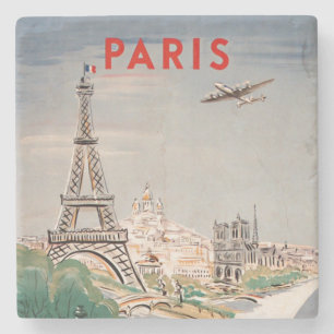 Vintage Eiffel Torn Paris Luft Travel Lithograph Stenunderlägg