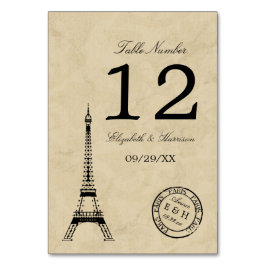 Vintage Eiffel Torn Paris Postmark Bröllop Bordsnummer