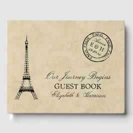 Vintage Eiffel Torn Paris Postmark Bröllop Gästböcker