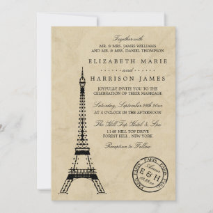 Vintage Eiffel Torn Paris Postmark Bröllop Inbjudningar