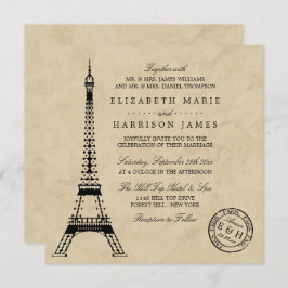 Vintage Eiffel Torn Paris Postmark Bröllop Inbjudningar