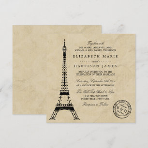 Vintage Eiffel Torn Paris Postmark Bröllop Inbjudningar