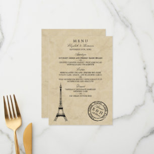 Vintage Eiffel Torn Paris Postmark Bröllop Menu Meny
