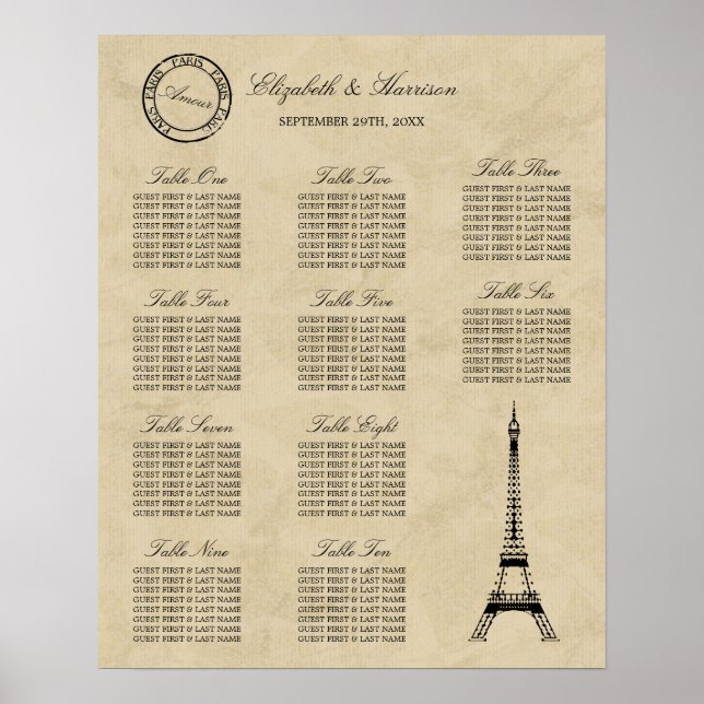 Vintage Eiffel Torn Paris Postmark Bröllop Poster (Framsidan)