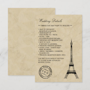 Vintage Eiffel Torn Paris Postmark Bröllop Tilläggskort