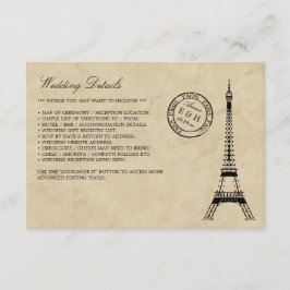Vintage Eiffel Torn Paris Postmark Bröllop Tilläggskort