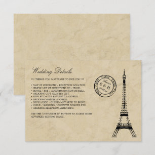 Vintage Eiffel Torn Paris Postmark Bröllop Tilläggskort