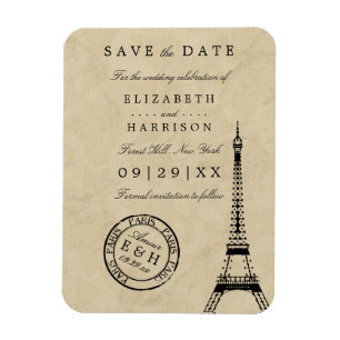 Vintage Eiffel Torn Paris Postmark Spara datum Magnet