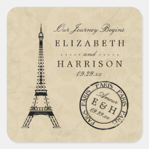 Vintage Eiffel Torn Paris Postmark Wedding Favor Fyrkantigt Klistermärke