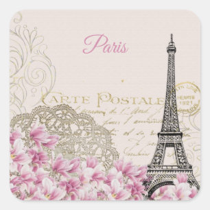 Vintage Eiffel Torn Paris vykort Fyrkantigt Klistermärke