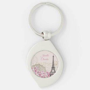 Vintage Eiffel Torn Paris vykort Swirl Silverfärgad Nyckelring