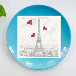 Vintage Eiffel Torn - röda hjärtan Pappersservett