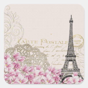 Vintage Eiffel Torn Skriv ut Fyrkantigt Klistermärke