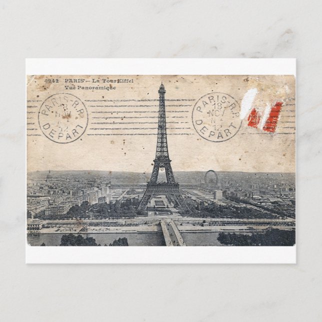 Vintage Eiffel Torn Vykort (Framsida)