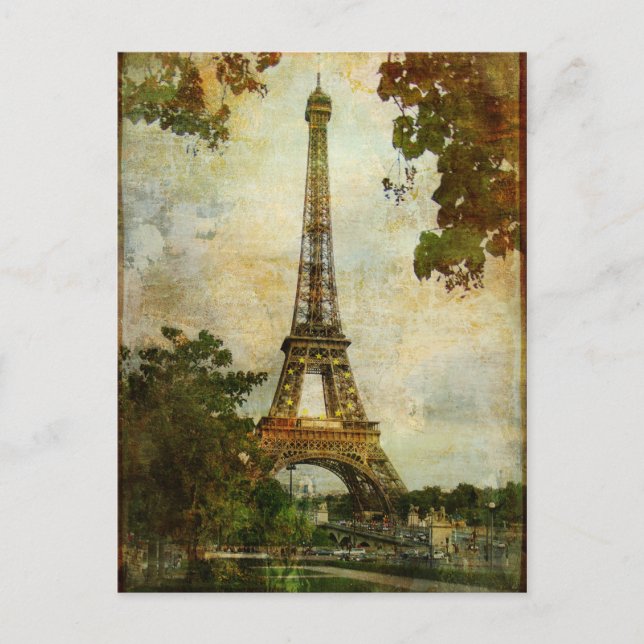 Vintage Eiffel Torn Vykort (Framsida)
