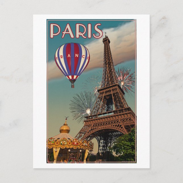 Vintage Eiffel Torn Vykort (Framsida)