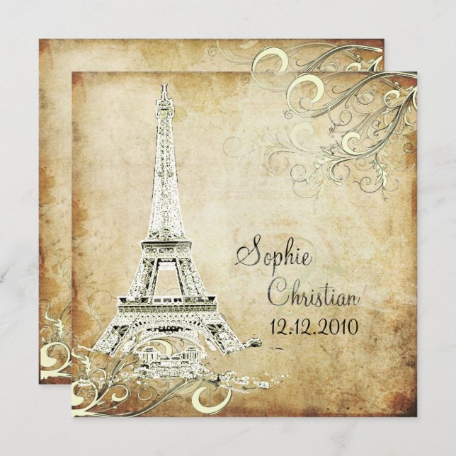 VINTAGE EIFFEL TOWER/VANILLA SWIRL INBJUDNINGAR (Fram/baksida)