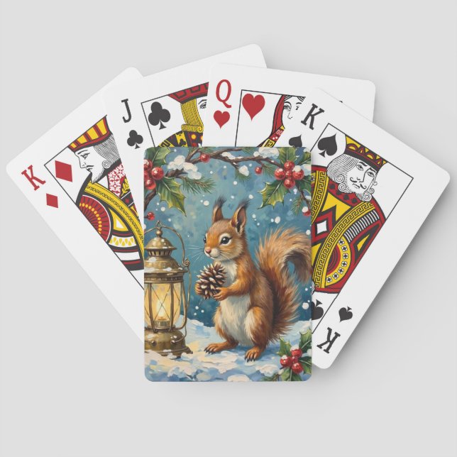 Vintage-ekorre med jullykta Vinter Casinokort (Baksidan)
