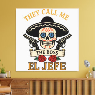 Vintage El Jefe Sockerskalle Boss Cinco de Mayo Canvastryck