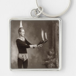 Vintage eldkastare fyrkantig silverfärgad nyckelring