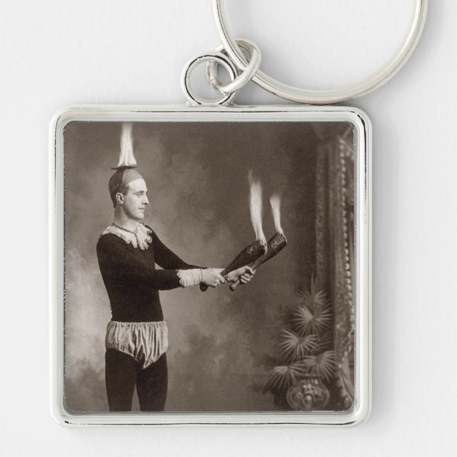 Vintage eldkastare fyrkantig silverfärgad nyckelring (Framsidan)