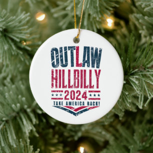 Vintage Elections Outlaw Hillbilly US Flagga Julgransprydnad Keramik