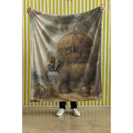 Vintage Elefant Howdah Botanisk Illustrationskonst Fleecefilt