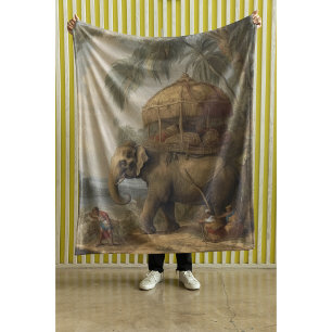 Vintage Elefant Howdah Botanisk Illustrationskonst Fleecefilt