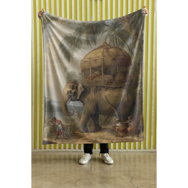 Vintage Elefant Howdah Botanisk Illustrationskonst Fleecefilt (Skapare uppladdad)