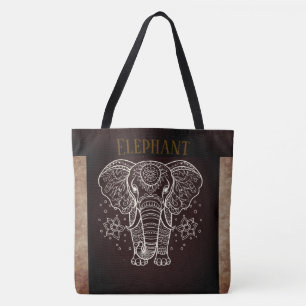 Vintage, elefant med blommtote tygkasse