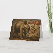Vintage Elefant och Apa Botanisk Oljemålning