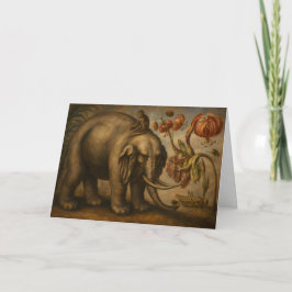 Vintage Elefant och Apa Botanisk Oljemålning Kort