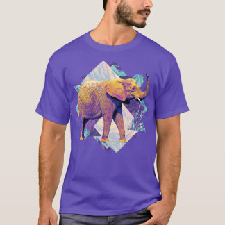Vintage elefant på geometriska former t shirt