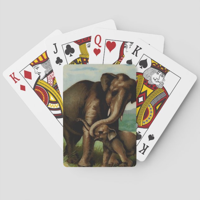 Vintage elefantko med sin unge  casinokort (Baksidan)