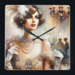 Vintage Elegance Art Deco Dam Wall Clock Fyrkantig Klocka<br><div class="desc">Lägg till en aning tidlös sofistikering i ditt hem med Vintage Elegance Art Deco Dam Wall Clock. Den här väggklockan är en del av vår exklusiv Elegance Collection. Den är ett utsökt exempel på en glamorös kvinna i luxurious Art Deco-attire, försedd med invecklade detaljer och smycken i elegant. Perfekt för...</div>