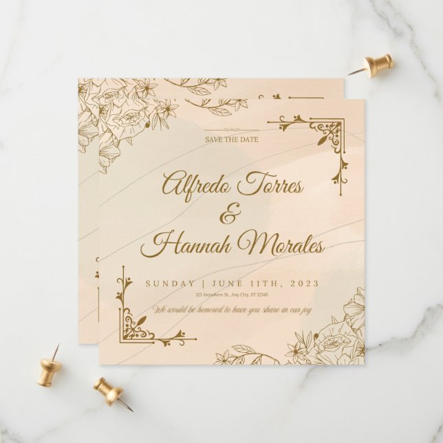 Vintage Elegance: Classic Blommigt Bröllop Spara T Datumet (Fram/Back In Situ)