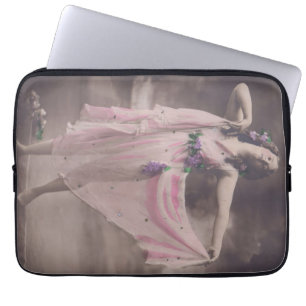 Vintage Elegance in Rosa Blommigt Dress Laptop Fodral