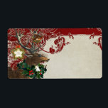 Vintage Elegance jul Hjort Antlers Damask Fraktsedel<br><div class="desc">Röd bakgrundsversion av Matchningsetiketter till använda för namn-märken (använda en bra Sharpie-markör till skriva på dem), dessert- eller huvudskålskyltar för mottagningar eller för att skriva ut egna utskicksetiketter på din hemdator för dina inbjudningar. Färgad på vintern, jul, grönt av grisen, burgundröd med benvit och kräm för en lustig palett i...</div>