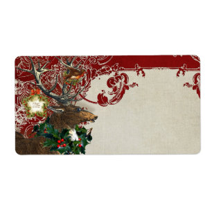 Vintage Elegance jul Hjort Antlers Damask Fraktsedel