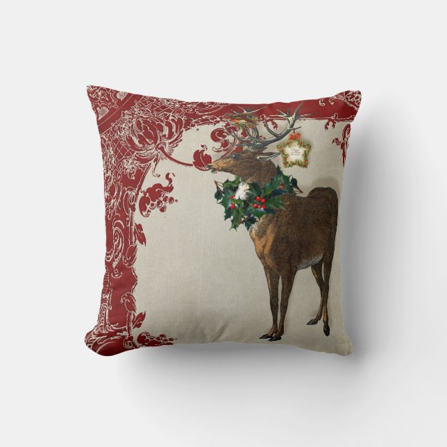 Vintage Elegance jul Hjort Antlers Damask Kudde (Framsida)