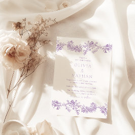 Vintage Elegance: Lila Lavender Blommigt Bröllop Inbjudningar