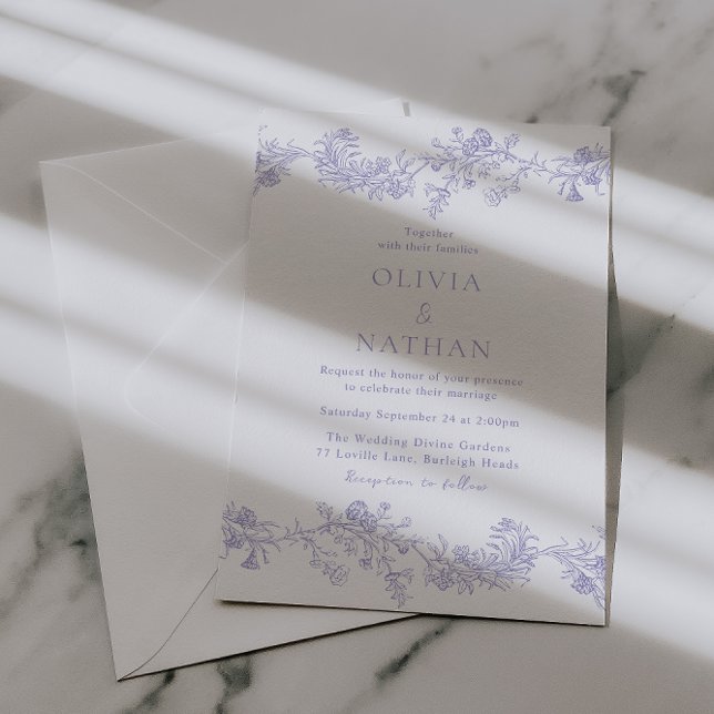 Vintage Elegance: Lilac Floral Wedding Inbjudningar (Skapare uppladdad)