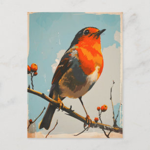 Vintage Elegance: Red Robin's Timless Porträtt Vykort
