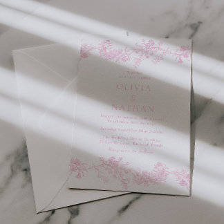 Vintage Elegance: Soft Pink Floral Wedding Inbjudningar