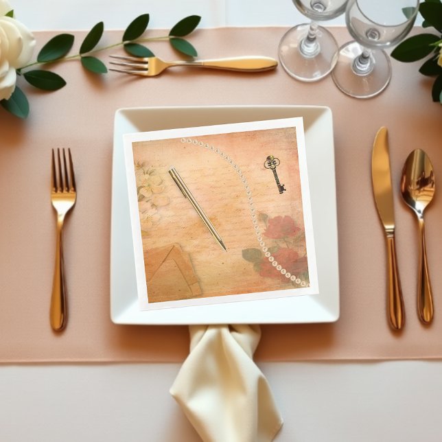 Vintage Elegance Stationery Ephemera Decoupage Pappersservett (Skapare uppladdad)