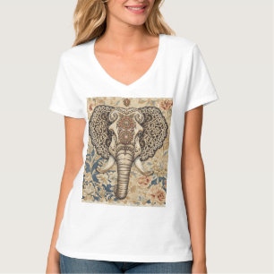 Vintage Elegant, Antik Elefant, Päron Blå Beig T Shirt